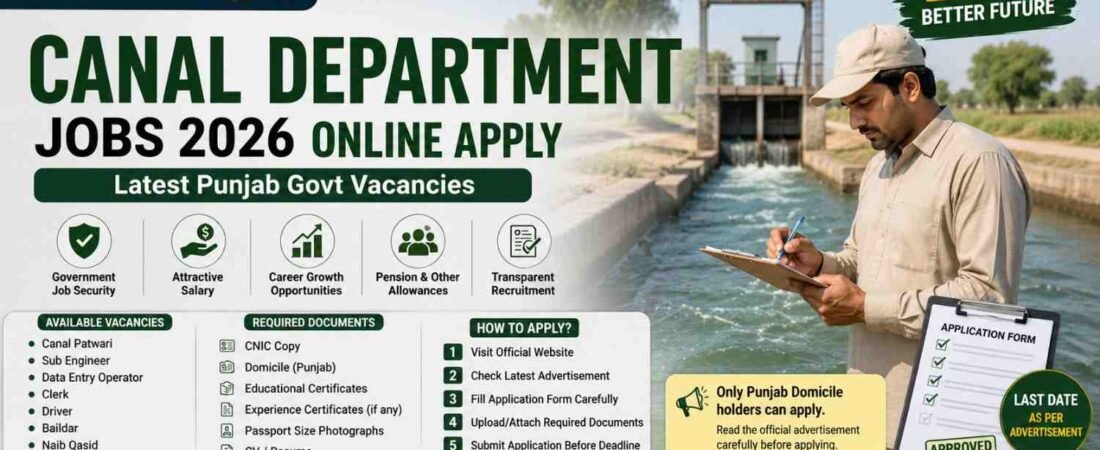 Canal Department Jobs 2026 Online Apply Latest Punjab Govt Vacancies